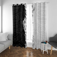 Hawaii Hibiscus Flowers Window Curtain Grayscale Polynesian Pattern
