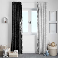 Hawaii Hibiscus Flowers Window Curtain Grayscale Polynesian Pattern