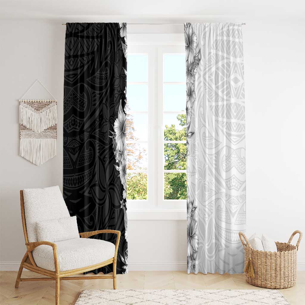 Hawaii Hibiscus Flowers Window Curtain Grayscale Polynesian Pattern
