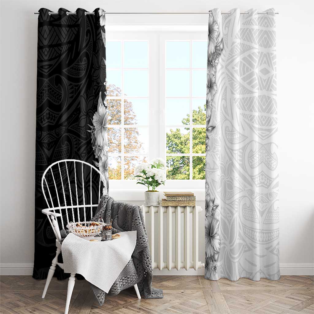 Hawaii Hibiscus Flowers Window Curtain Grayscale Polynesian Pattern