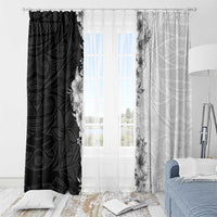 Hawaii Hibiscus Flowers Window Curtain Grayscale Polynesian Pattern