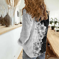 Hawaii Hibiscus Flowers Women Casual Shirt Grayscale Polynesian Pattern LT05 - Polynesian Pride