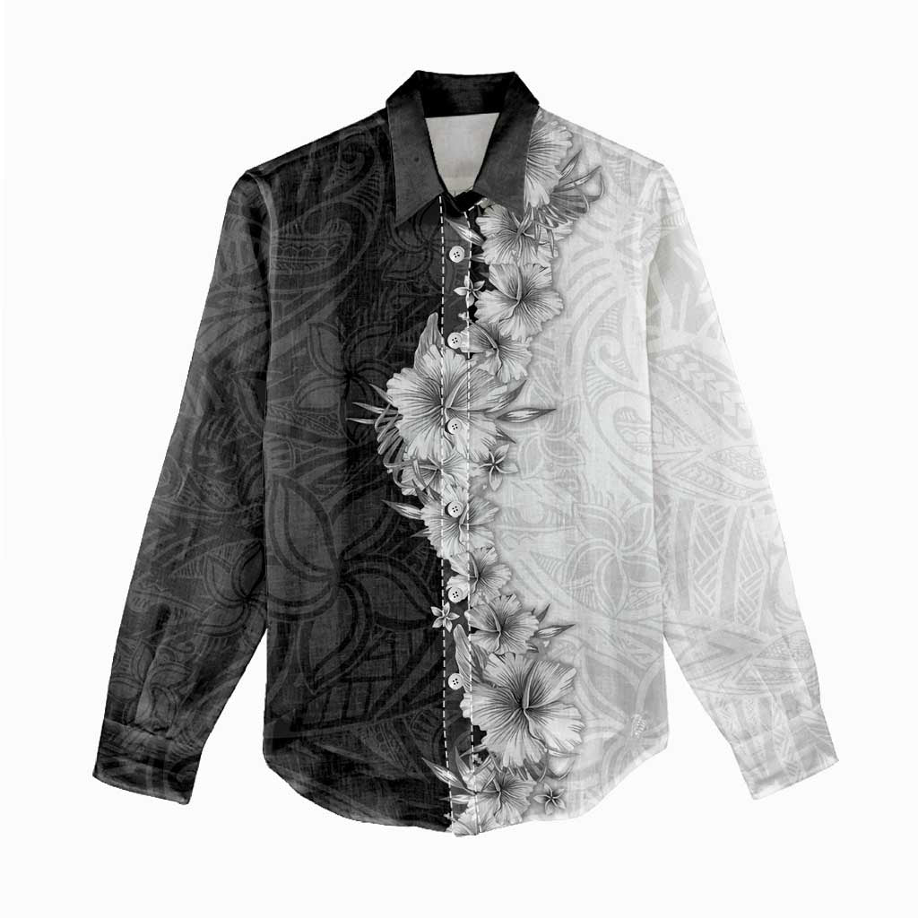 Hawaii Hibiscus Flowers Women Casual Shirt Grayscale Polynesian Pattern LT05 - Polynesian Pride