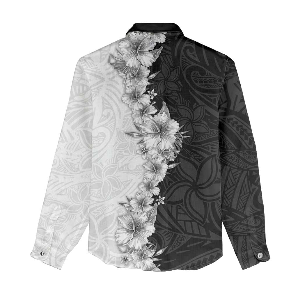 Hawaii Hibiscus Flowers Women Casual Shirt Grayscale Polynesian Pattern LT05 - Polynesian Pride