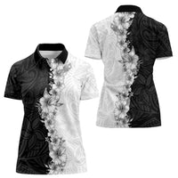 Hawaii Hibiscus Flowers Women Polo Shirt Grayscale Polynesian Pattern LT05 - Polynesian Pride