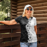 Hawaii Hibiscus Flowers Women Polo Shirt Grayscale Polynesian Pattern LT05 - Polynesian Pride