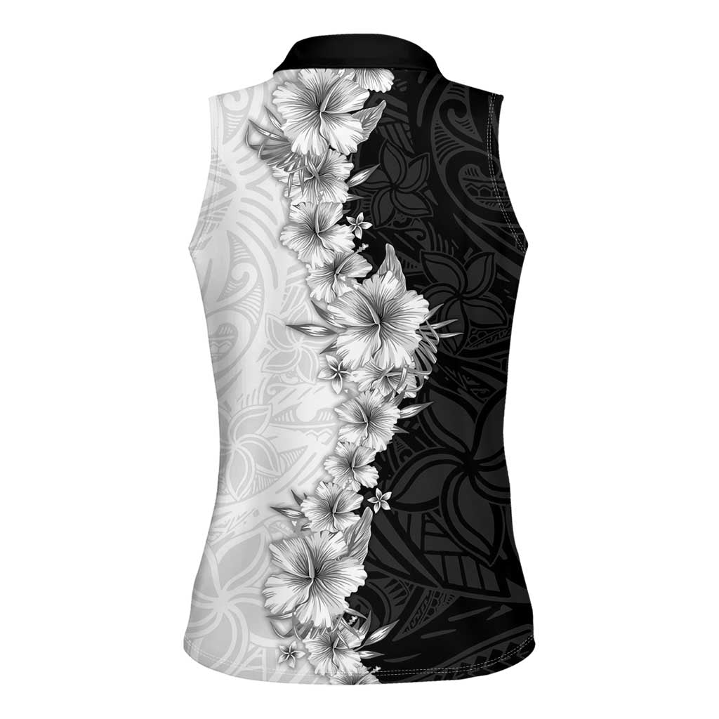 Hawaii Hibiscus Flowers Women Sleeveless Polo Shirt Grayscale Polynesian Pattern LT05 - Polynesian Pride