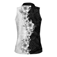 Hawaii Hibiscus Flowers Women Sleeveless Polo Shirt Grayscale Polynesian Pattern LT05 - Polynesian Pride