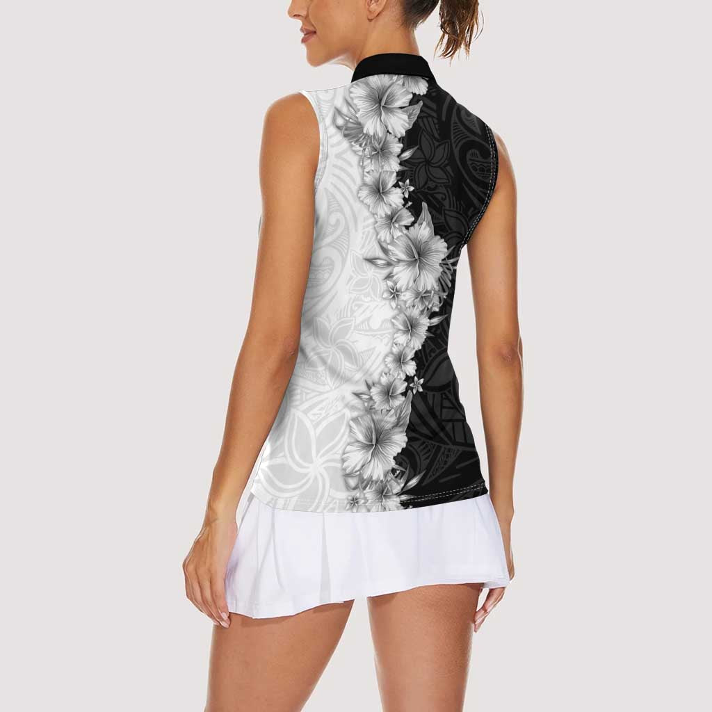 Hawaii Hibiscus Flowers Women Sleeveless Polo Shirt Grayscale Polynesian Pattern LT05 - Polynesian Pride