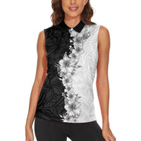 Hawaii Hibiscus Flowers Women Sleeveless Polo Shirt Grayscale Polynesian Pattern LT05 - Polynesian Pride