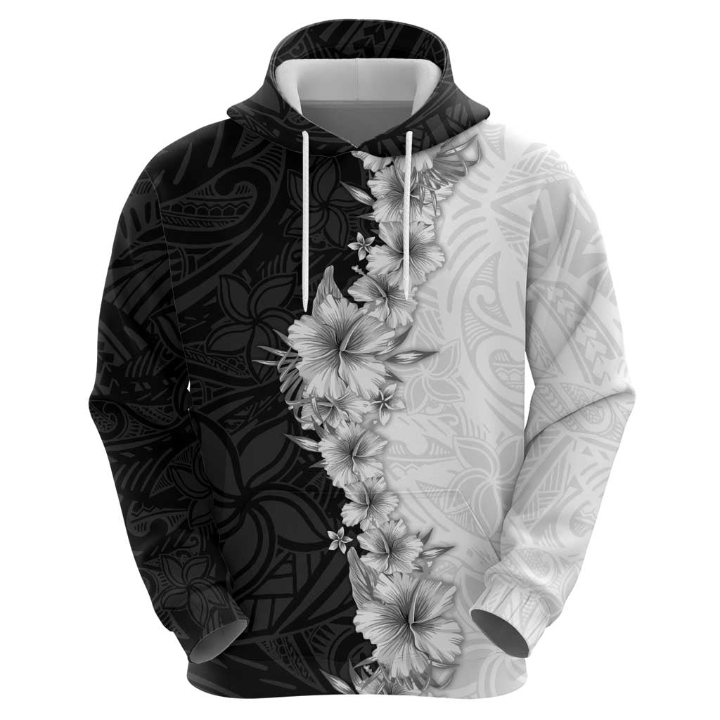 Hawaii Hibiscus Flowers Zip Hoodie Grayscale Polynesian Pattern LT05 - Polynesian Pride