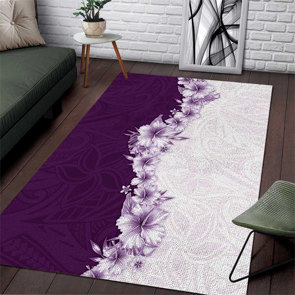 Hawaii Hibiscus Flowers Area Rug Purple Polynesian Pattern