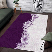 Hawaii Hibiscus Flowers Area Rug Purple Polynesian Pattern
