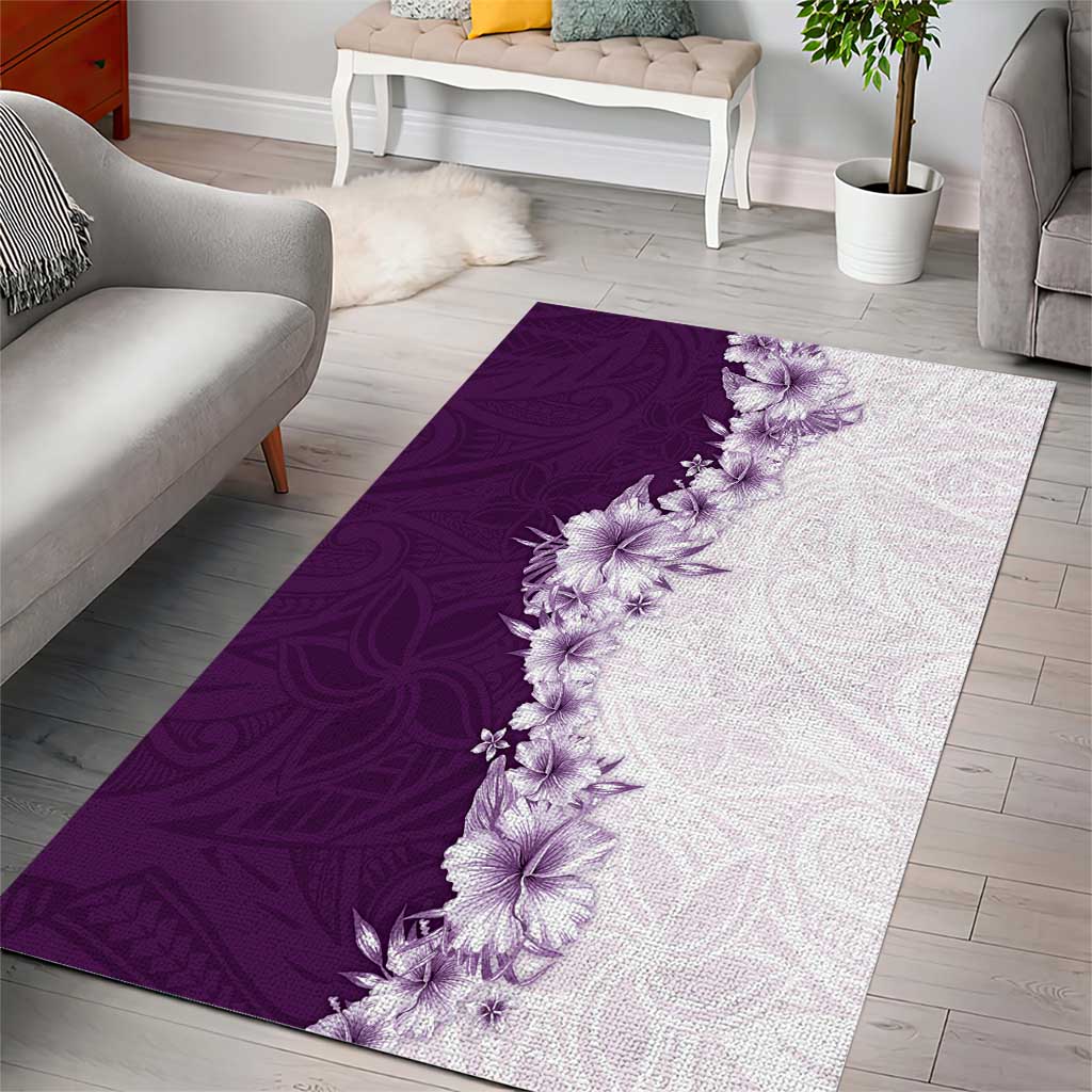 Hawaii Hibiscus Flowers Area Rug Purple Polynesian Pattern