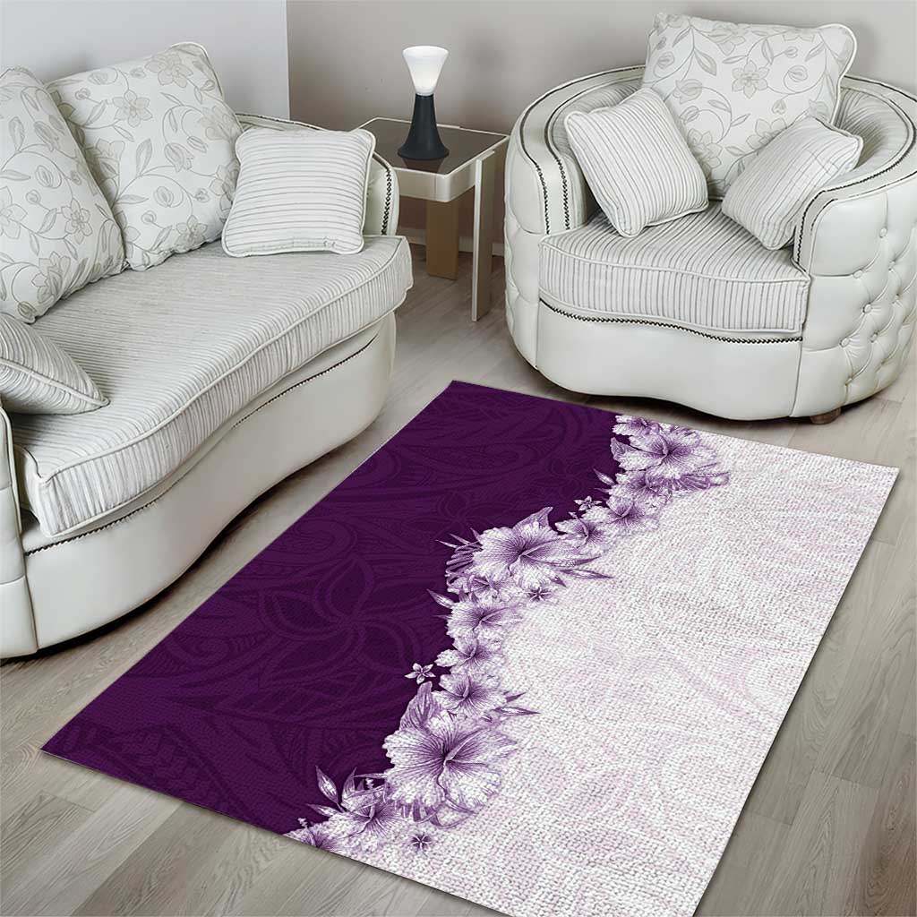 Hawaii Hibiscus Flowers Area Rug Purple Polynesian Pattern