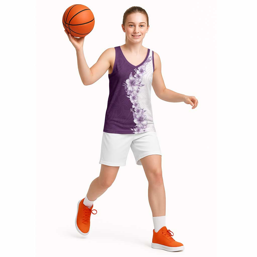 Hawaii Hibiscus Flowers Basketball Jersey Purple Polynesian Pattern LT05 - Polynesian Pride