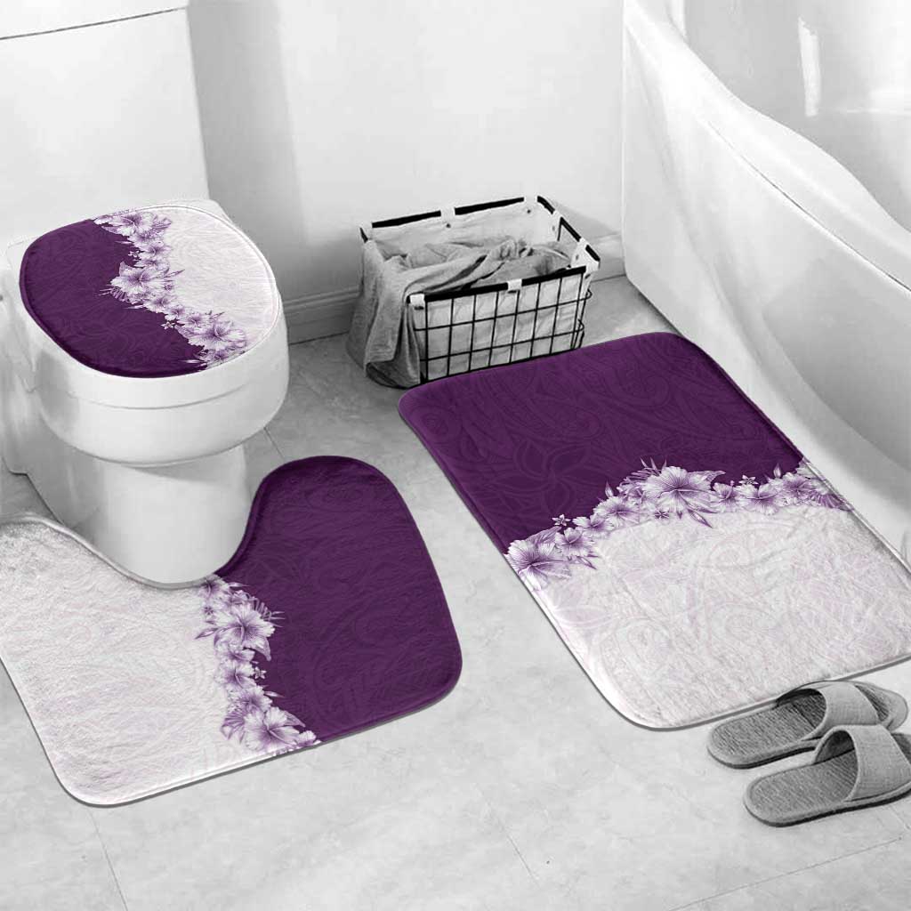 Hawaii Hibiscus Flowers Bathroom Set Purple Polynesian Pattern LT05 Mat Set Only (3 pcs) One Size Purple - Polynesian Pride