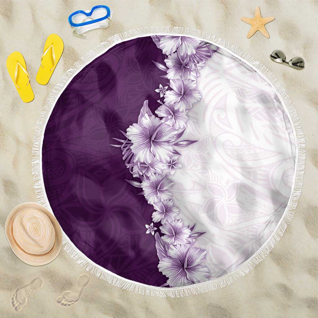 Hawaii Hibiscus Flowers Beach Blanket Purple Polynesian Pattern