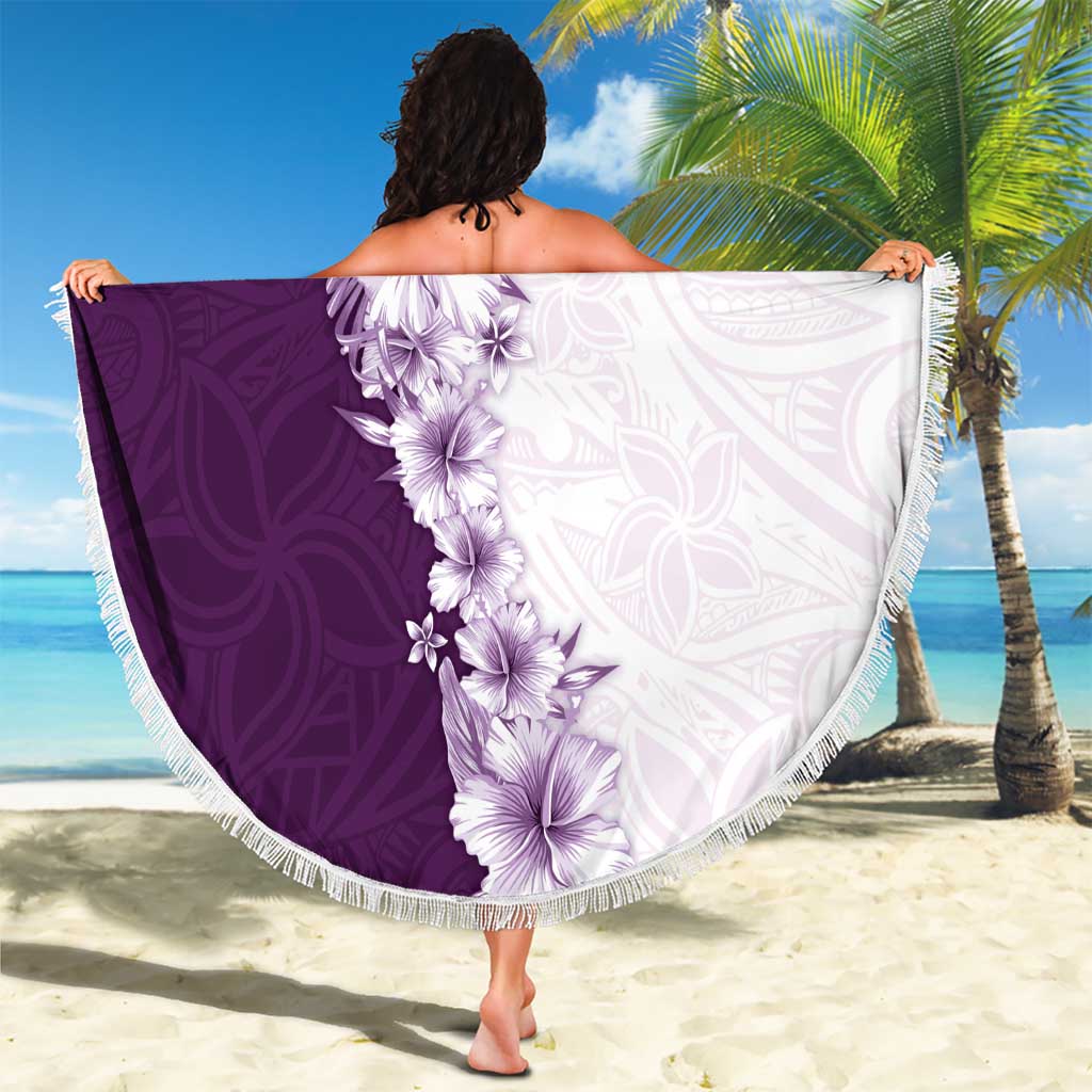Hawaii Hibiscus Flowers Beach Blanket Purple Polynesian Pattern LT05 - Polynesian Pride