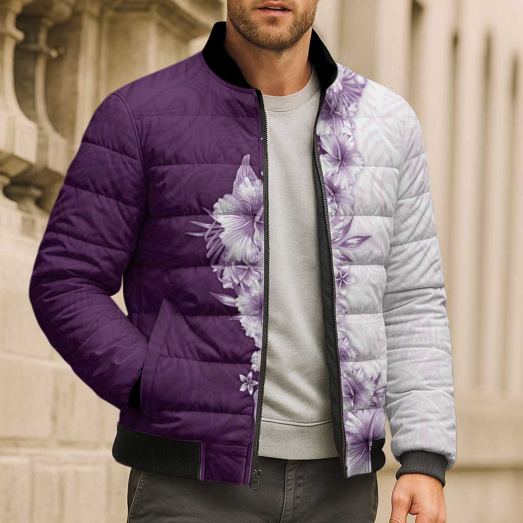 Hawaii Hibiscus Flowers Bomber Puffer Jacket Purple Polynesian Pattern LT05 - Polynesian Pride