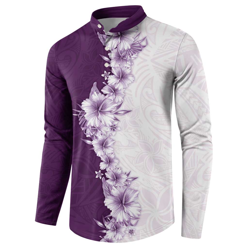 Hawaii Hibiscus Flowers Button Sweatshirt Purple Polynesian Pattern LT05 - Polynesian Pride