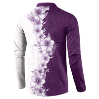 Hawaii Hibiscus Flowers Button Sweatshirt Purple Polynesian Pattern LT05 - Polynesian Pride