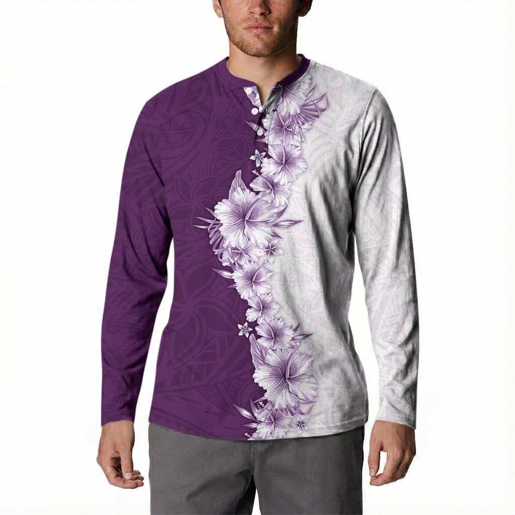 Hawaii Hibiscus Flowers Button Sweatshirt Purple Polynesian Pattern LT05 - Polynesian Pride