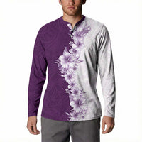 Hawaii Hibiscus Flowers Button Sweatshirt Purple Polynesian Pattern LT05 - Polynesian Pride