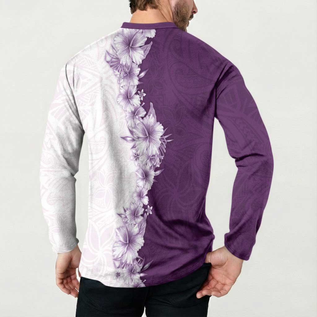 Hawaii Hibiscus Flowers Button Sweatshirt Purple Polynesian Pattern LT05 - Polynesian Pride