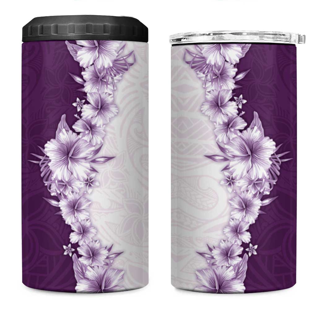 Hawaii Hibiscus Flowers 4 in 1 Can Cooler Tumbler Purple Polynesian Pattern