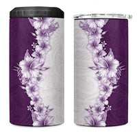 Hawaii Hibiscus Flowers 4 in 1 Can Cooler Tumbler Purple Polynesian Pattern
