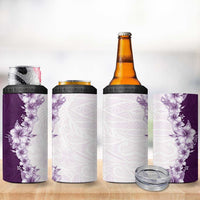 Hawaii Hibiscus Flowers 4 in 1 Can Cooler Tumbler Purple Polynesian Pattern