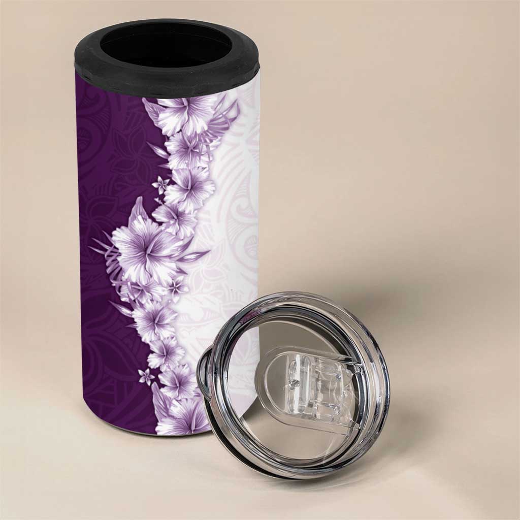 Hawaii Hibiscus Flowers 4 in 1 Can Cooler Tumbler Purple Polynesian Pattern