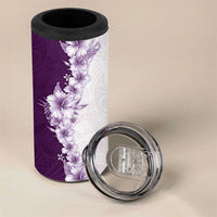 Hawaii Hibiscus Flowers 4 in 1 Can Cooler Tumbler Purple Polynesian Pattern