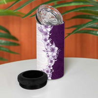 Hawaii Hibiscus Flowers 4 in 1 Can Cooler Tumbler Purple Polynesian Pattern