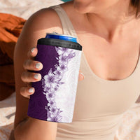 Hawaii Hibiscus Flowers 4 in 1 Can Cooler Tumbler Purple Polynesian Pattern