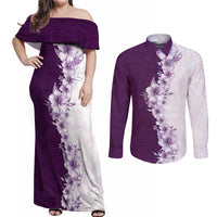Hawaii Hibiscus Flowers Couples Matching Off Shoulder Maxi Dress and Long Sleeve Button Shirt Purple Polynesian Pattern LT05 Purple - Polynesian Pride