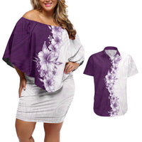 Hawaii Hibiscus Flowers Couples Matching Off Shoulder Short Dress and Hawaiian Shirt Purple Polynesian Pattern LT05 Purple - Polynesian Pride