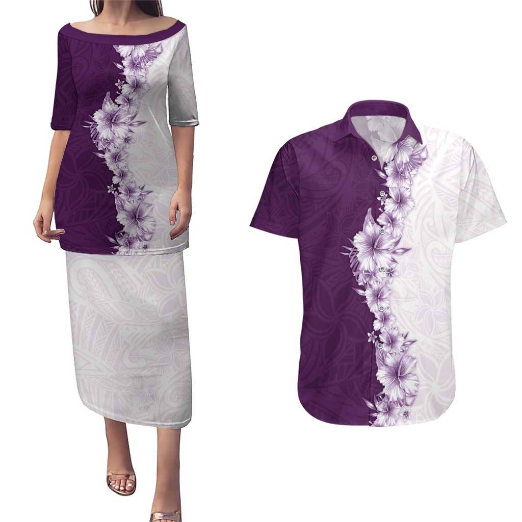 Hawaii Hibiscus Flowers Couples Matching Puletasi and Hawaiian Shirt Purple Polynesian Pattern LT05 Purple - Polynesian Pride