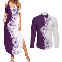 Hawaii Hibiscus Flowers Couples Matching Summer Maxi Dress and Long Sleeve Button Shirt Purple Polynesian Pattern LT05 Purple - Polynesian Pride