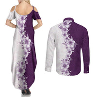 Hawaii Hibiscus Flowers Couples Matching Summer Maxi Dress and Long Sleeve Button Shirt Purple Polynesian Pattern LT05 - Polynesian Pride