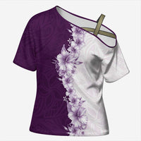 Hawaii Hibiscus Flowers Cross Shoulder Shirt Purple Polynesian Pattern LT05 Female Purple - Polynesian Pride