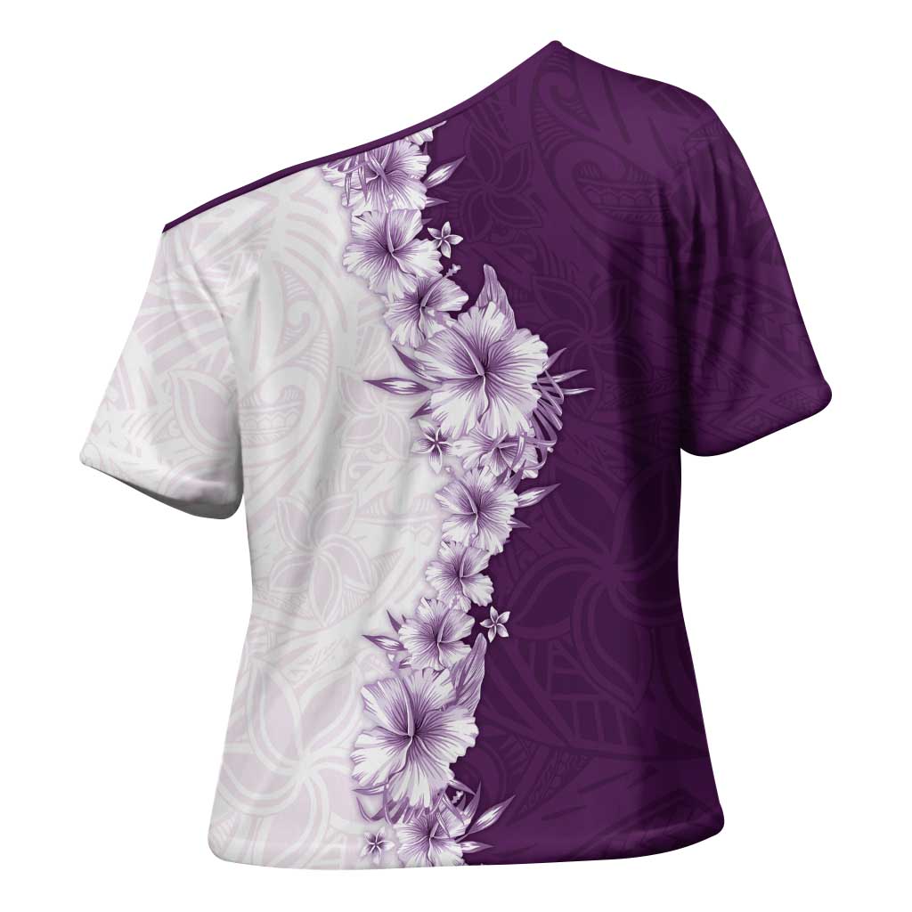 Hawaii Hibiscus Flowers Cross Shoulder Shirt Purple Polynesian Pattern LT05 - Polynesian Pride