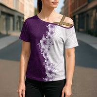 Hawaii Hibiscus Flowers Cross Shoulder Shirt Purple Polynesian Pattern LT05 - Polynesian Pride