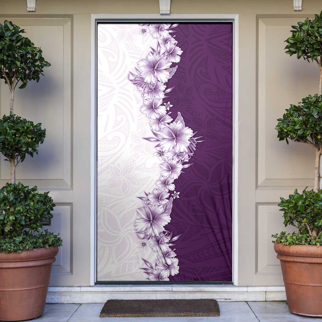 Hawaii Hibiscus Flowers Door Cover Purple Polynesian Pattern