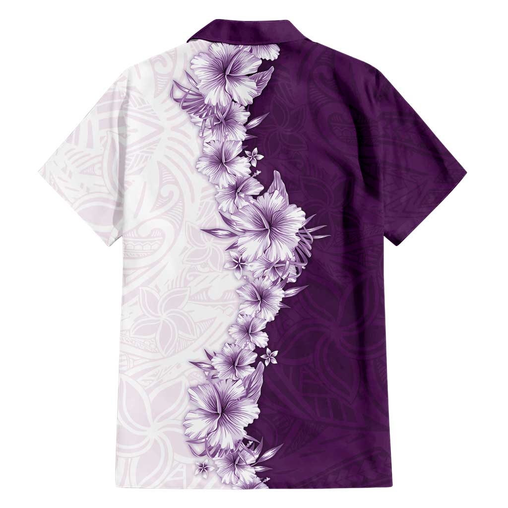 Hawaii Hibiscus Flowers Family Matching Long Sleeve Bodycon Dress and Hawaiian Shirt Purple Polynesian Pattern