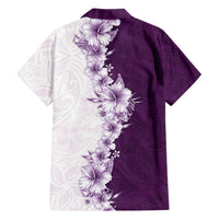 Hawaii Hibiscus Flowers Family Matching Long Sleeve Bodycon Dress and Hawaiian Shirt Purple Polynesian Pattern