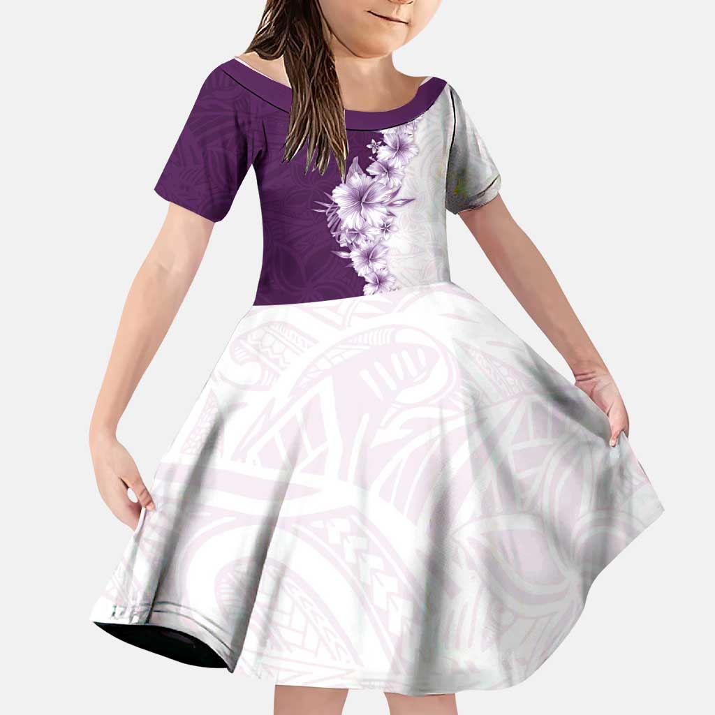 Hawaii Hibiscus Flowers Family Matching Off The Shoulder Long Sleeve Dress and Hawaiian Shirt Purple Polynesian Pattern