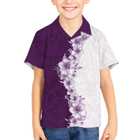 Hawaii Hibiscus Flowers Family Matching Off The Shoulder Long Sleeve Dress and Hawaiian Shirt Purple Polynesian Pattern