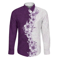 Hawaii Hibiscus Flowers Family Matching Off Shoulder Short Dress and Hawaiian Shirt Purple Polynesian Pattern